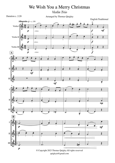 We Wish You a Merry Christmas (Violin Trio)