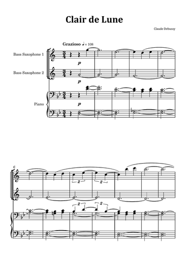 Clair de Lune by Debussy - Bass Saxophone Duet with Piano