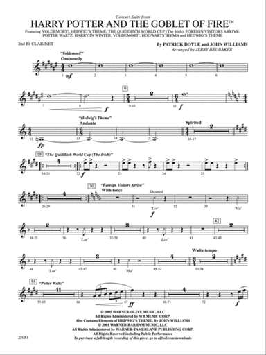 Harry Potter and the Goblet of Fire,™ Concert Suite from: 2nd B-flat Clarinet
