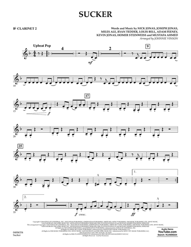 Sucker (arr. Johnnie Vinson) - Bb Clarinet 2