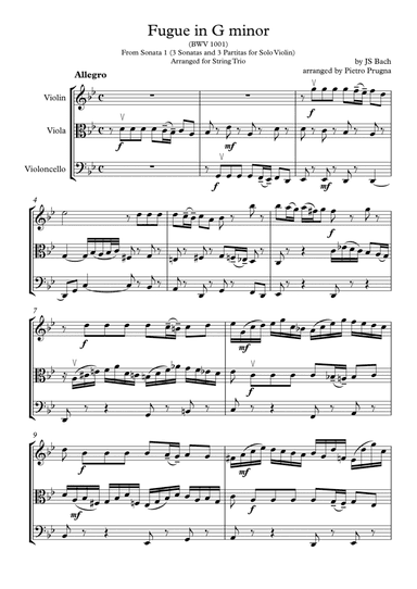 Fugue in G minor (BWV 1001) (3 Sonatas and 3 Partitas for Solo Violin) - String Trio arrangement