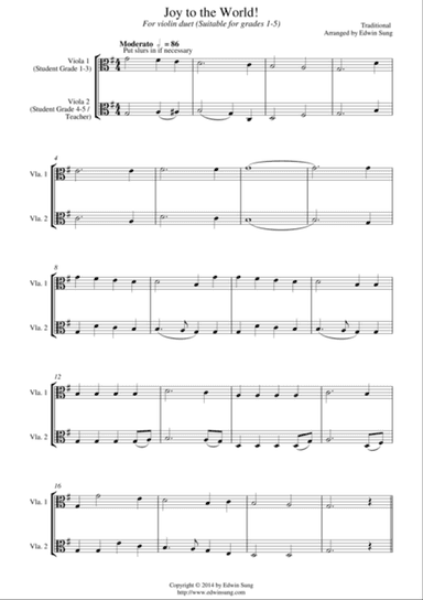 Joy to the World (for viola duet, suitable for grades 1-5)