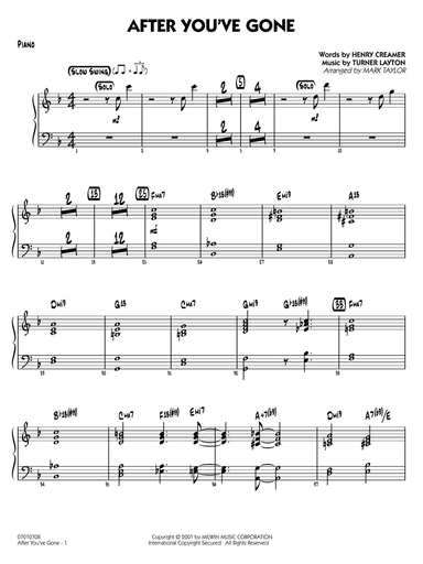 After You've Gone (arr. Mark Taylor) - Piano