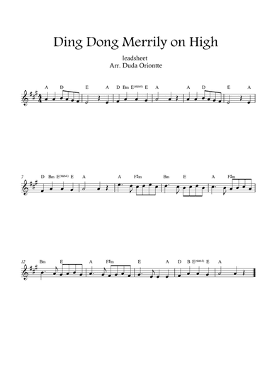 Ding Dong Merrily on High (leadsheet - A major - no lyrics)