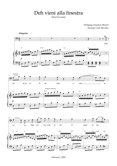 Deh vieni alla finestra (Don Giovanni) Mozart - C Major Chords (BARITONE)