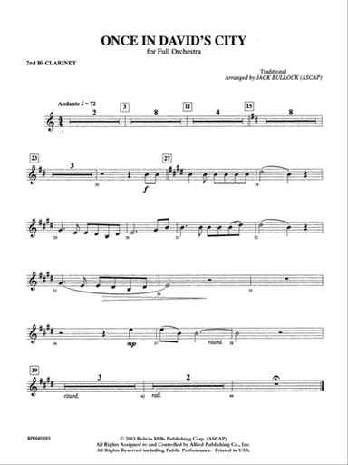 Once in David's City: 2nd B-flat Clarinet
