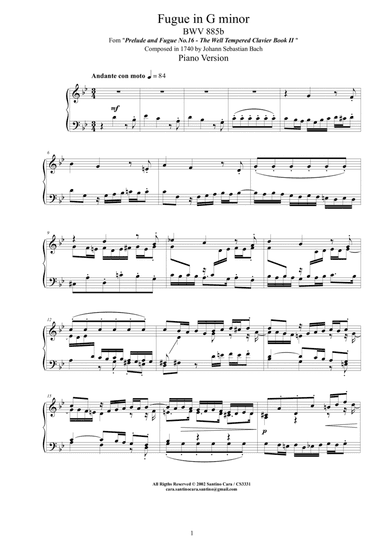 Bach - Fugue in G minor BWV 885b - Piano version