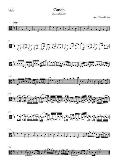 Canon - Johann Pachelbel (Wedding/Reduced Version) for Viola Solo