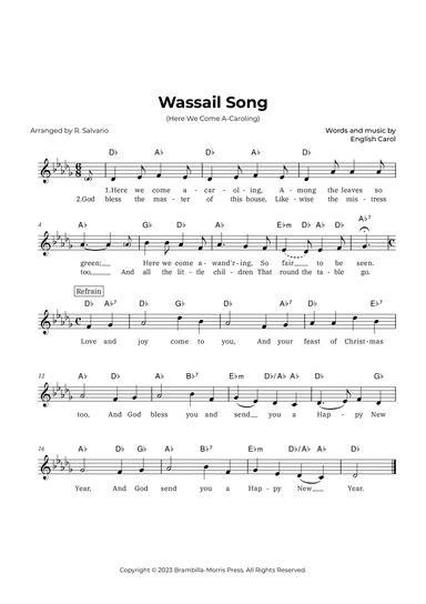 Wassail Song (Here We Come A-Caroling) - Key of D-Flat Major