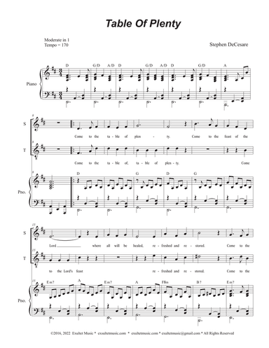 Table of Plenty (2-part choir - (Soprano and Tenor)