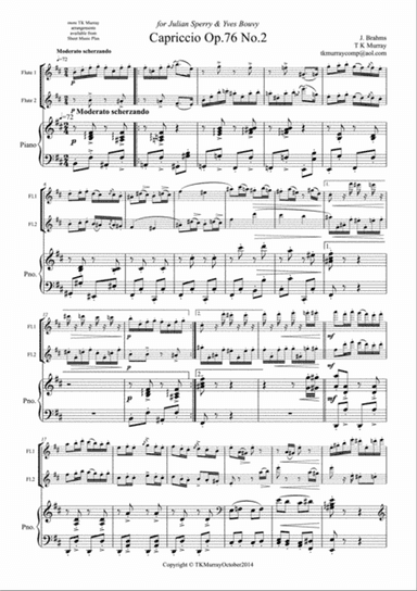 Brahms - Capriccio Op.76 No.2 - Flute Duo, 2 Flutes, Flute Group