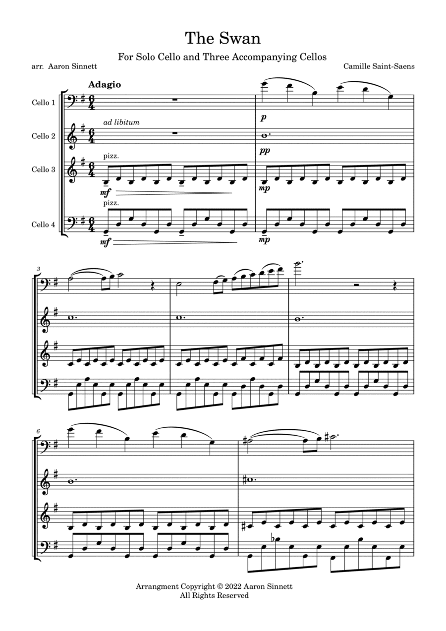 "The Swan" for Cello Quartet