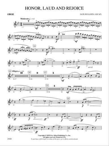Honor, Laud and Rejoice: Oboe