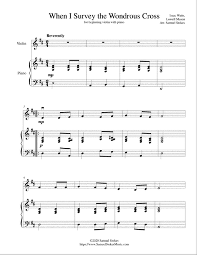 When I Survey the Wondrous Cross - for beginning violin with optional piano accompaniment