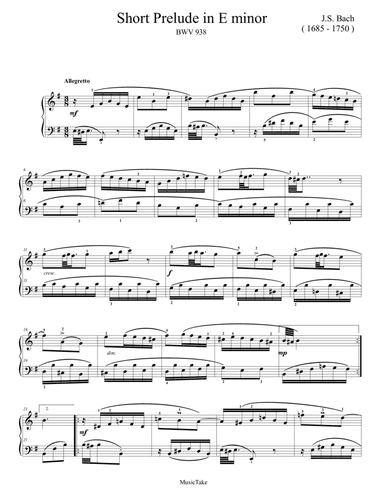 Bach Short Prelude in E minor BWV 938