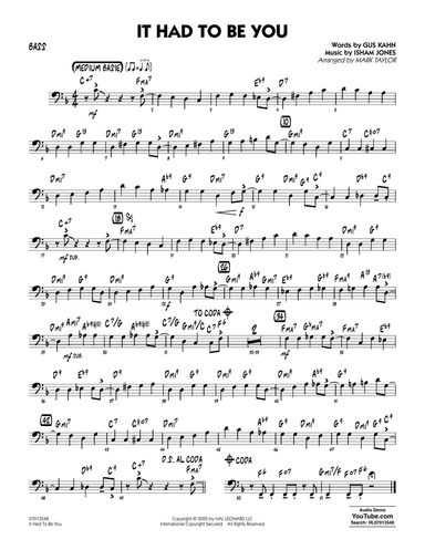 It Had to Be You (arr. Mark Taylor) - Bass