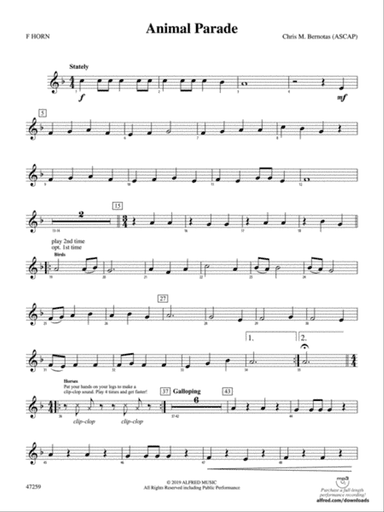 Animal Parade: 1st F Horn