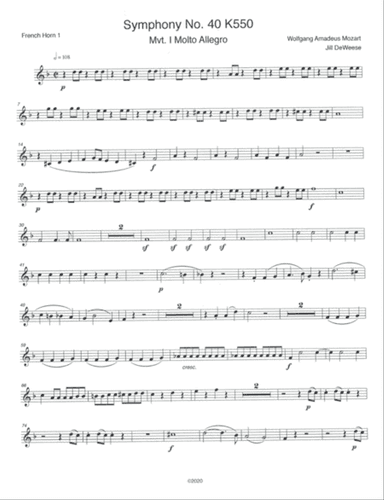 Mozart Symphony No. 40 in G minor, Movement 1 F Horn 1 only