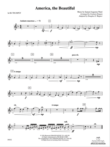 America, the Beautiful: 1st B-flat Trumpet