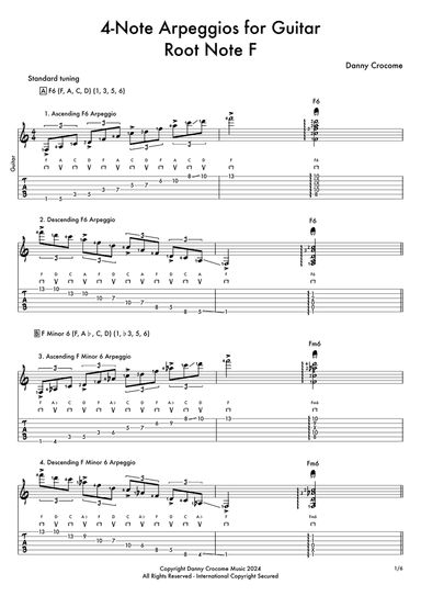 4-Note Arpeggios for Guitar (Root Note F)