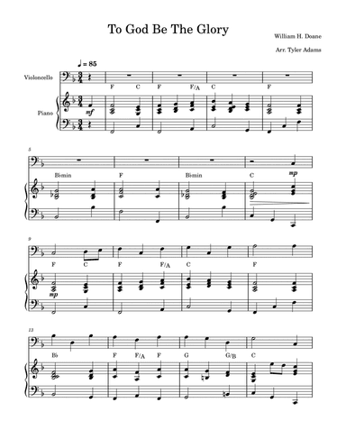 To God Be The Glory (Cello Solo and Piano)