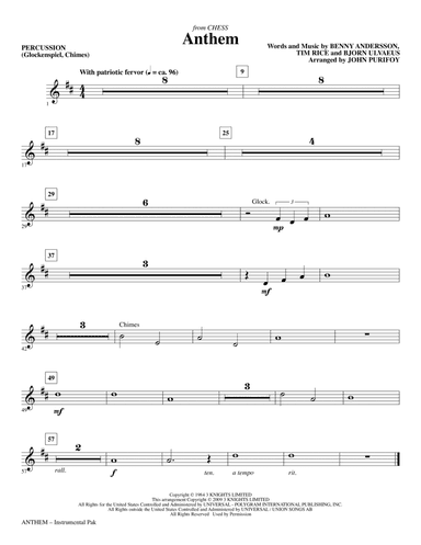 Anthem (from Chess) - Percussion
