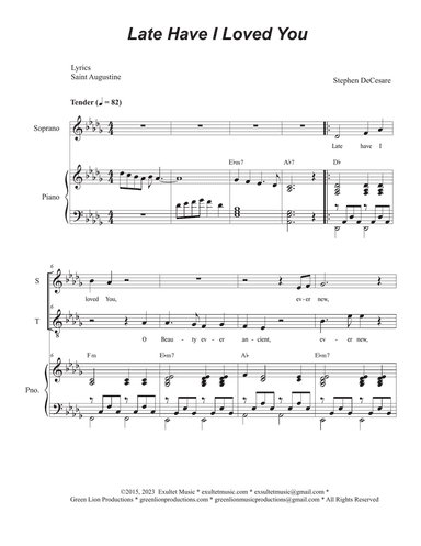 Late Have I Loved You (Duet for Soprano and Tenor solo)