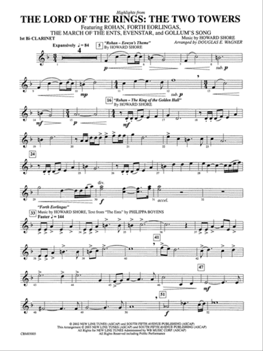 The Lord of the Rings: The Two Towers, Highlights from: 1st B-flat Clarinet