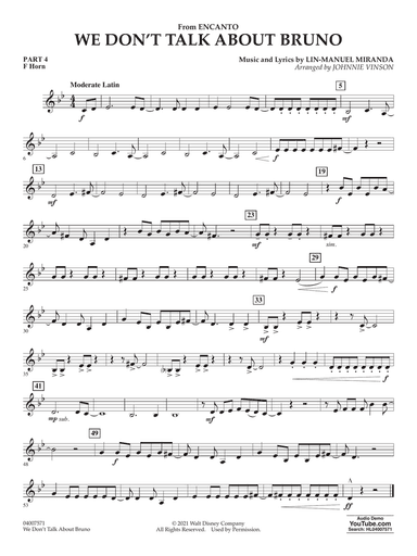 We Don't Talk About Bruno (from Encanto) (arr. Vinson) - Pt.4 - F Horn