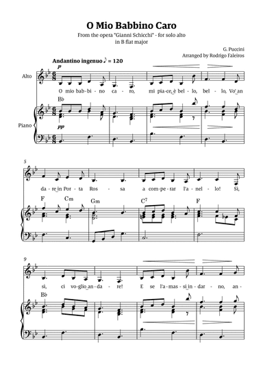 O Mio Babbino Caro - for alto (in B flat major)