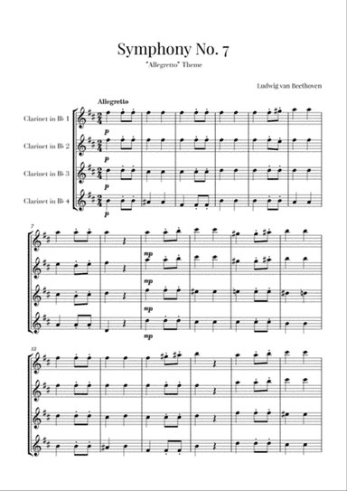 Beethoven - Allegretto (from Symphony No. 7) - for Clarinet quartet