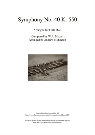 Symphony No. 40 arranged for Flute Duet