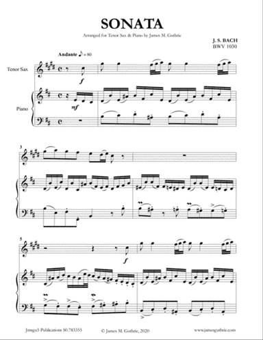 BACH: Sonata BWV 1030 for Tenor Sax & Piano