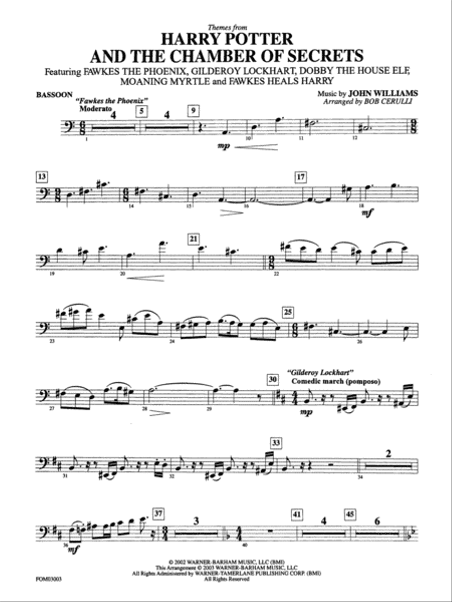 Harry Potter and the Chamber of Secrets, Themes from: Bassoon