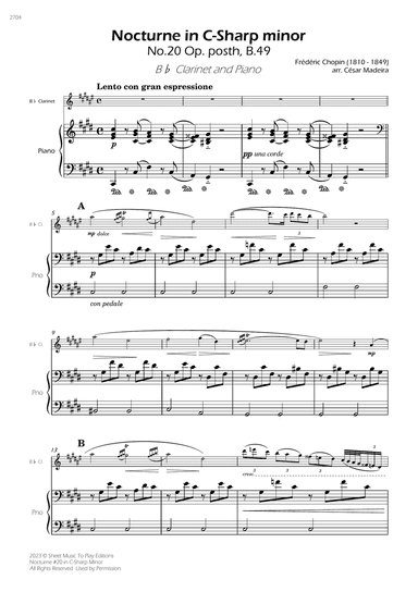 Nocturne No.20 in C-Sharp minor - Bb Clarinet and Piano (Full Score)