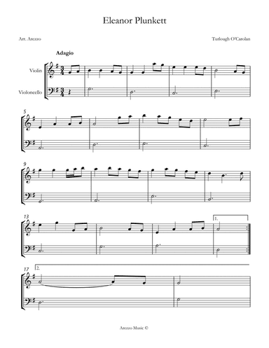 turlough'o carolan eleanor plunkett violin and cello sheet music
