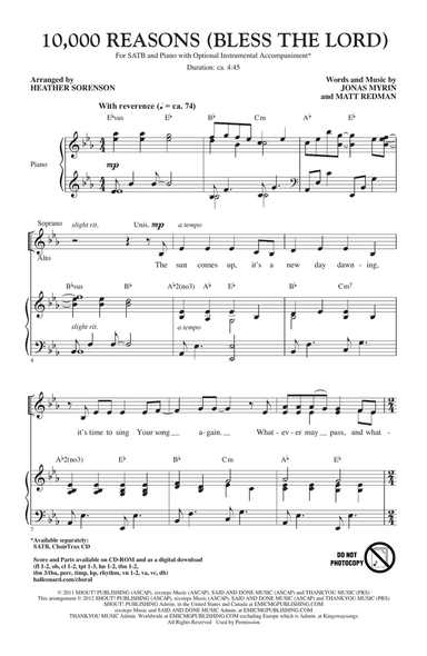 10,000 Reasons (Bless The Lord) (arr. Heather Sorenson)