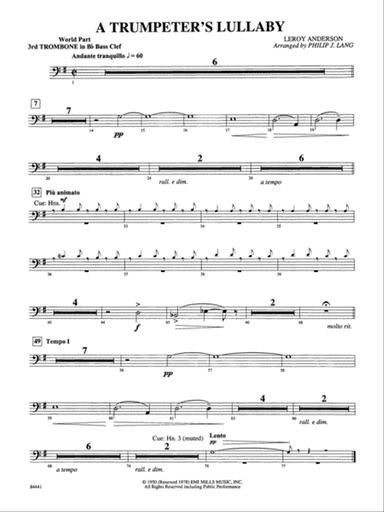 Trumpeter's Lullaby (with Trumpet Solo): (wp) 3rd B-flat Trombone B.C.