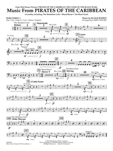 Music from Pirates Of The Caribbean (arr. Larry Moore) - Percussion 1