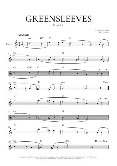 Greensleeves (Flute Solo) - English Folk Song