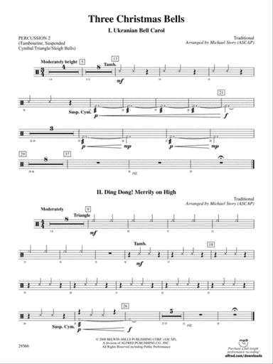 Three Christmas Bells (I. Ukranian Bell Carol, II. Ding Dong! Merrily on High, III. Jingle Bells): 2nd Percussion