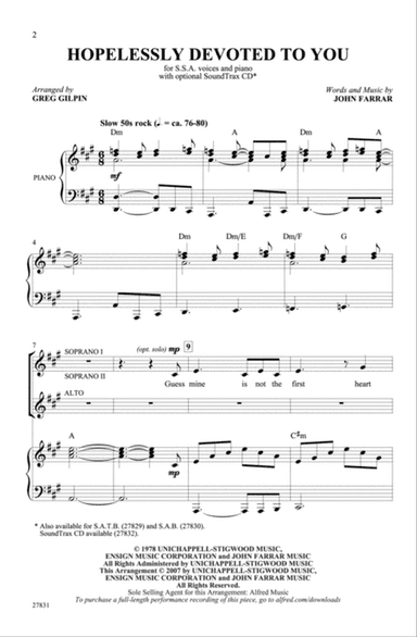 Hopelessly Devoted to You (from the musical Grease)