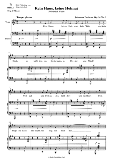 Kein Haus, keine Heimat, Op. 94 No. 5 (E minor)