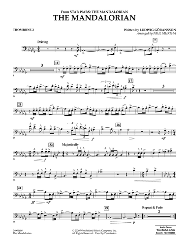The Mandalorian (from Star Wars: The Mandalorian) (arr. Paul Murtha) - Trombone 2