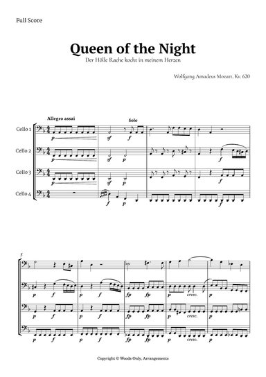 Queen of the Night Aria by Mozart for Cello Quartet