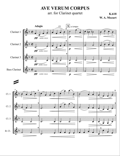 W. A. Mozart - Ave Verum Corpus, arr. for Clarinet quartet