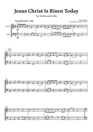 Jesus Christ Is Risen Today (for Violin and Cello) - Easter Hymn