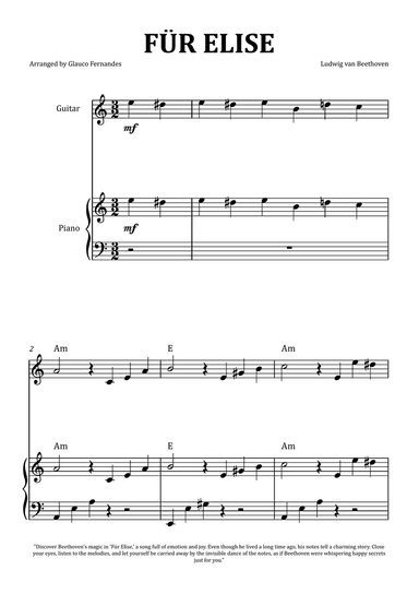 FĂĽr Elise by Beethoven - Guitar and Piano with Chord Notation