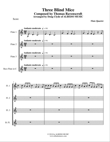 Three Blind Mice for Flute Quartet