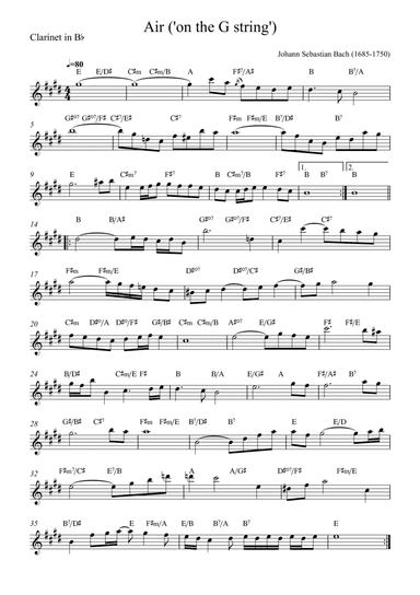 Air ('on the G string') - Clarinet in Bb (with chords)